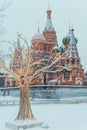 Attraction St. Basil`s Cathedral on Red Plozadi in Moscow, Russia. Winter view of the architecture Royalty Free Stock Photo