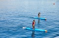 Attraction for tourists, sailing on a boat with a paddle in the red sea Royalty Free Stock Photo