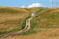 Attraction zorbing ball rolling downhill inside an orb