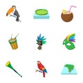 Attractions of Brazil icons set, cartoon style Royalty Free Stock Photo