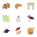 Attractions in France. Things to learn about France. France country icon in set collection on cartoon style vector