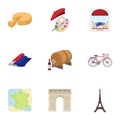 Attractions in France. Things to learn about France. France country icon in set collection on cartoon style vector