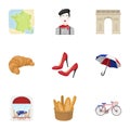 Attractions in France. Things to learn about France. France country icon in set collection on cartoon style vector