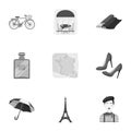 Attractions in France. Things to learn about France. France country icon in set collection on monochrome style vector