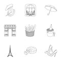 Attractions in France. Things to learn about France. France country icon in set collection on outline style vector