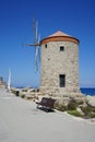 Windmill pier at the commercial harbor in Rhodes city. Rhodes, Greece