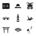 Attractions of Japan icons set, simple style