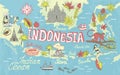 Illustrated tourist map of Indonesia.