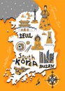 Illustrated tourist map of South Korea.