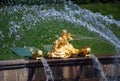 Attractions of the Peterhof Museum-reserve. Sculptures of the main fountain `Grand cascade`.