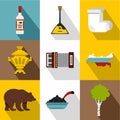 Attractions of Russia icons set, flat style