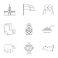 Attractions of Russia icons set, outline style