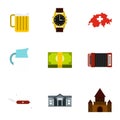 Attractions of Switzerland icons set, flat style Royalty Free Stock Photo