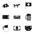 Attractions of Switzerland icons set, simple style Royalty Free Stock Photo