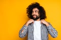 Attractive african american man straightens collar cute smiling and shirt looking to the side