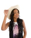 Attractive African American woman in a white hat Royalty Free Stock Photo