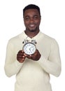 Attractive african man with a silver clock