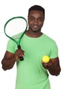 Attractive african man with a tennis racket Royalty Free Stock Photo