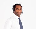 Attractive afro-american working with headset Royalty Free Stock Photo