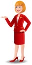 Attractive air hostess in red uniform