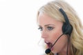 Attractive Angry Young Business Woman Using a Telephone Headset