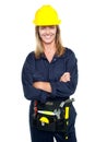 Attractive architect woman with yellow hard hat Royalty Free Stock Photo