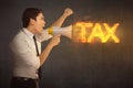 Attractive asian businessman holding megaphone with TAX announce Royalty Free Stock Photo