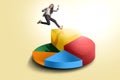 Attractive asian businesswoman leaping to the highest 3d pie chart Royalty Free Stock Photo