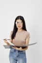 Attractive girl with document paper folder Royalty Free Stock Photo