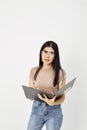 Attractive girl with document paper folder Royalty Free Stock Photo