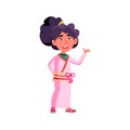 attractive asian girl in traditional clothes showing room at home cartoon vector