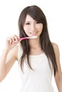 Attractive asian woman brushing teeth Royalty Free Stock Photo