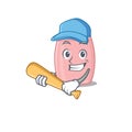 Attractive baby cream caricature character playing baseball