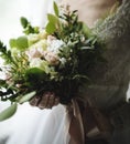 Attractive Beautiful Bride Holding Flowers Bouquet Royalty Free Stock Photo