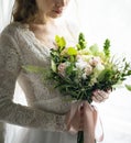Attractive Beautiful Bride Holding Flowers Bouquet Royalty Free Stock Photo