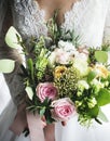 Attractive Beautiful Bride Holding Flowers Bouquet Royalty Free Stock Photo