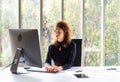 Attractive beautiful business woman working with computer in the modern office or home