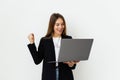 Attractive beautiful businesswoman get successful of business. Charming beautiful woman hold laptop and looking some information Royalty Free Stock Photo