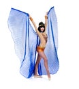 Attractive belly dancer girl with blue wings Royalty Free Stock Photo
