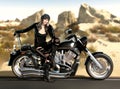 Attractive Biker Girl Sits On Her Motorcycle In A Hot Desert Royalty Free Stock Photo