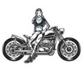 Attractive biker girl standing near motorcycle Royalty Free Stock Photo