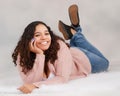 Beautiful, Biracial High School Senior with Curly Hair Smiling with Teeth