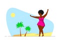 Attractive woman plus size dancing on the beach