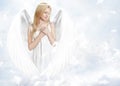 Attractive blond angel in sky