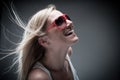 Blond woman model laughing