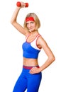 Attractive blond girl with red dumbbell Royalty Free Stock Photo