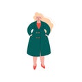 Attractive Blonde Curvy Girl in Fashion Trench Coat, Beautiful Plus Size Plump Woman Vector Illustration