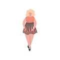 Attractive Blonde Curvy Girl in Short Dress, Beautiful Plus Size Plump Woman Vector Illustration