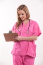 Attractive blonde female caucasian nurse doctor