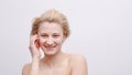 Attractive Blonde Topless Model With Short Hair Touching Her Face Beauty Concept Royalty Free Stock Photo